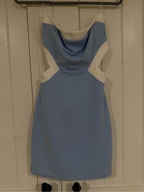 NWOT Blue Blush Light Blue and White Mini Dress with Cutouts